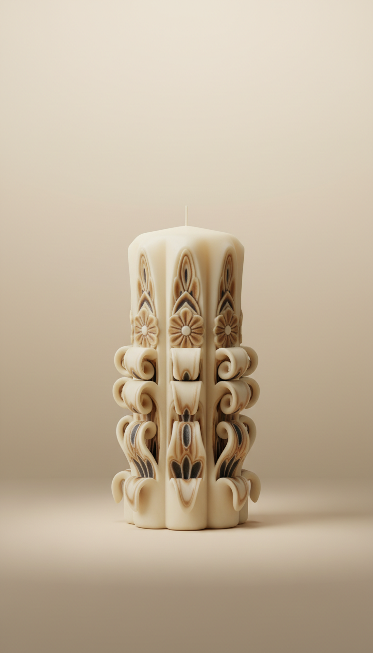 Ivory pillar candle with sculpted form