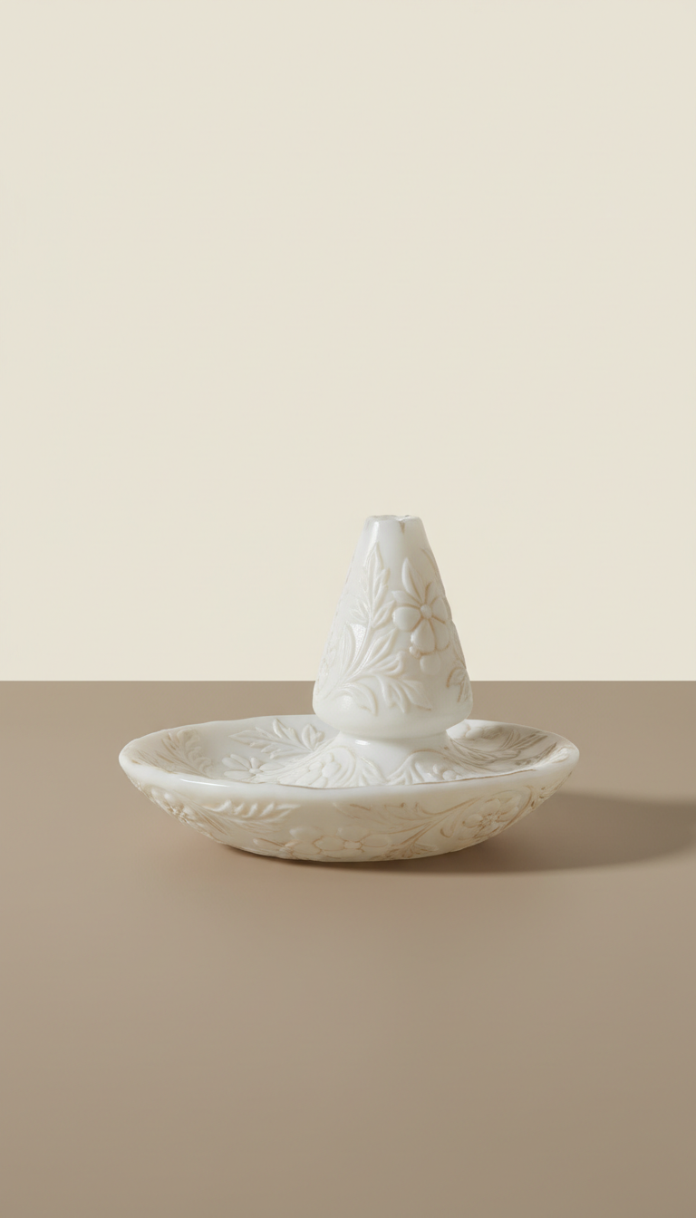 Embossed glass incense holder with weighted base