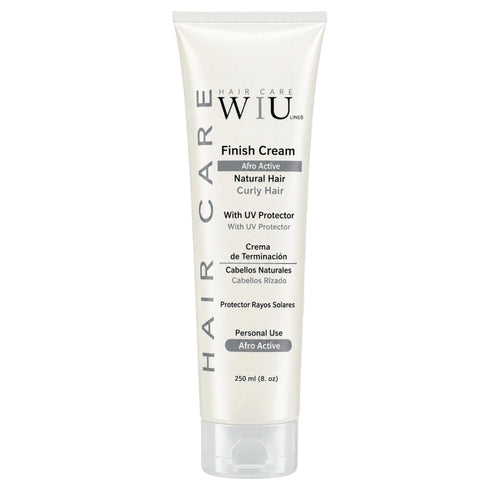 A 250 ml white squeeze tube of WIU Lines Hair Care Finish Cream for curly natural hair, shown against a light gray background.